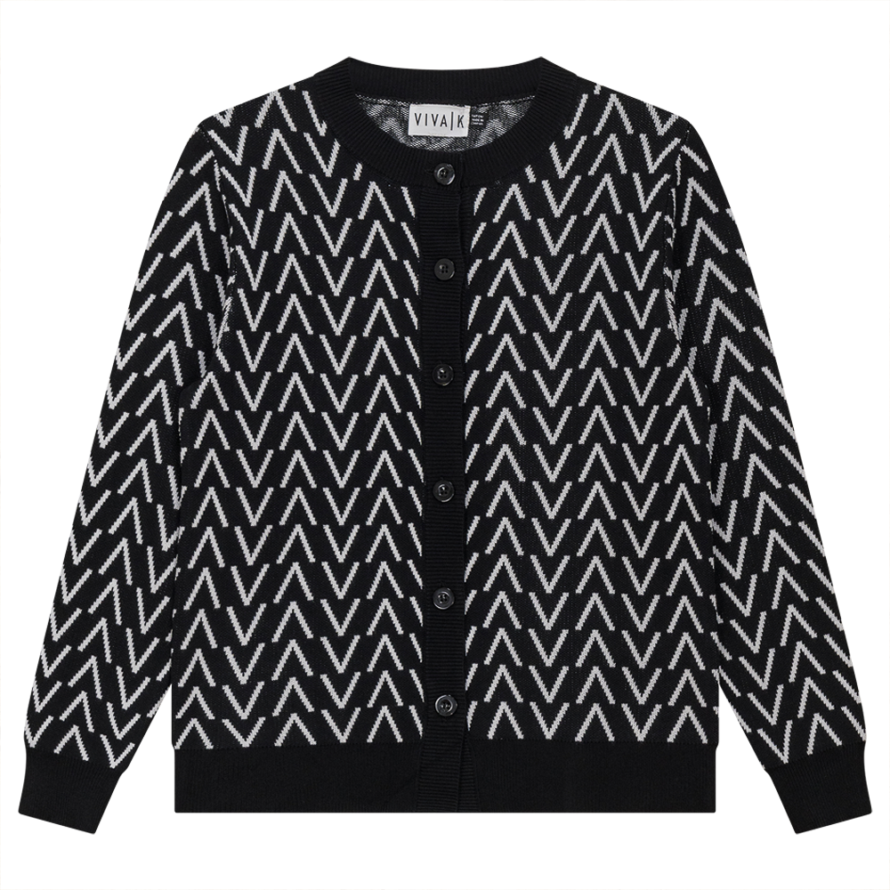 Crew Neck Printed Knit Cardigan