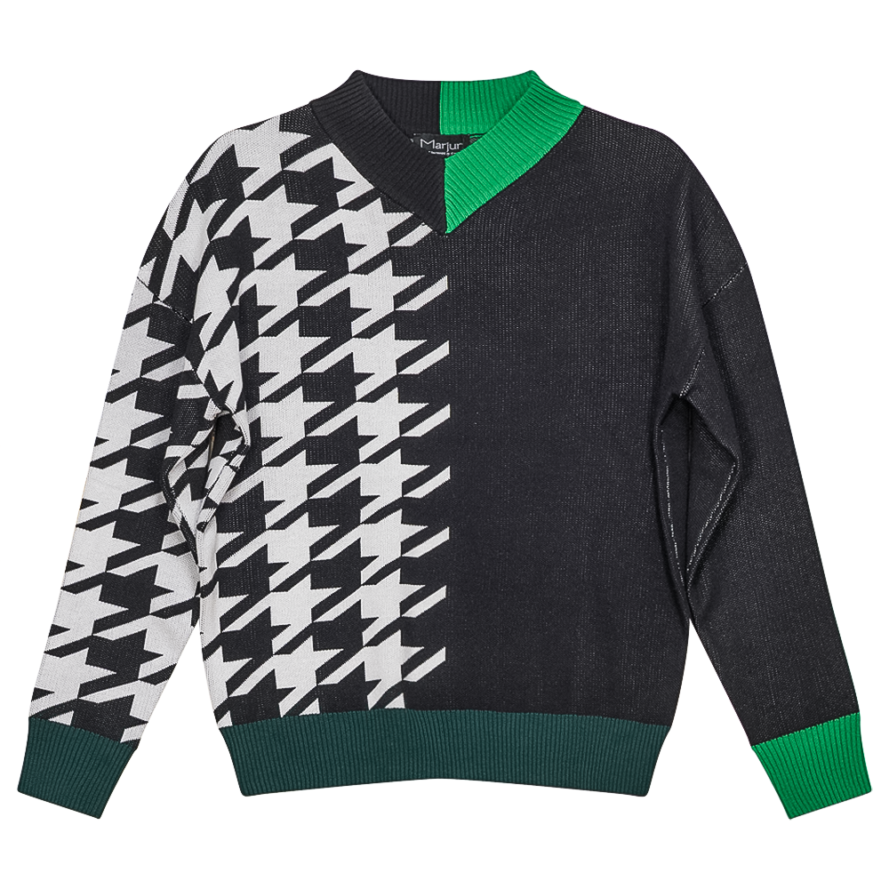 Houndstooth Color Blocked Sweater