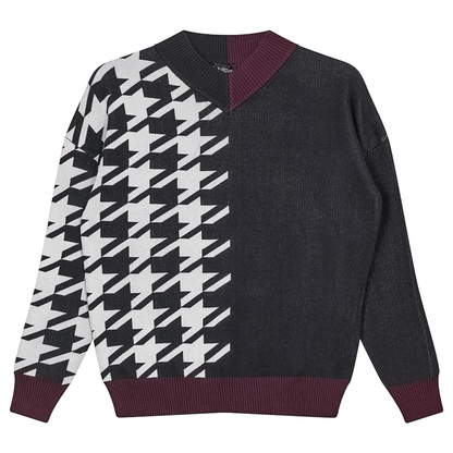 Houndstooth Color Blocked Sweater