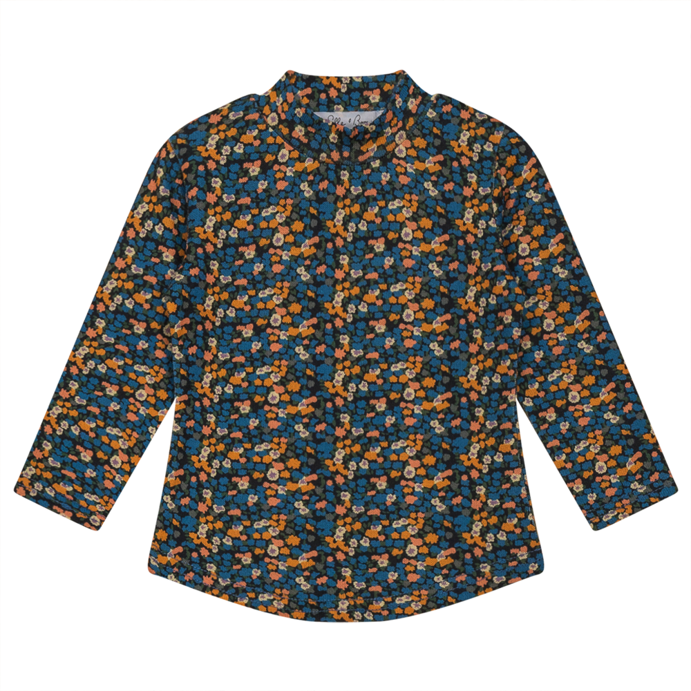Multi Flower Print Mock Neck Top