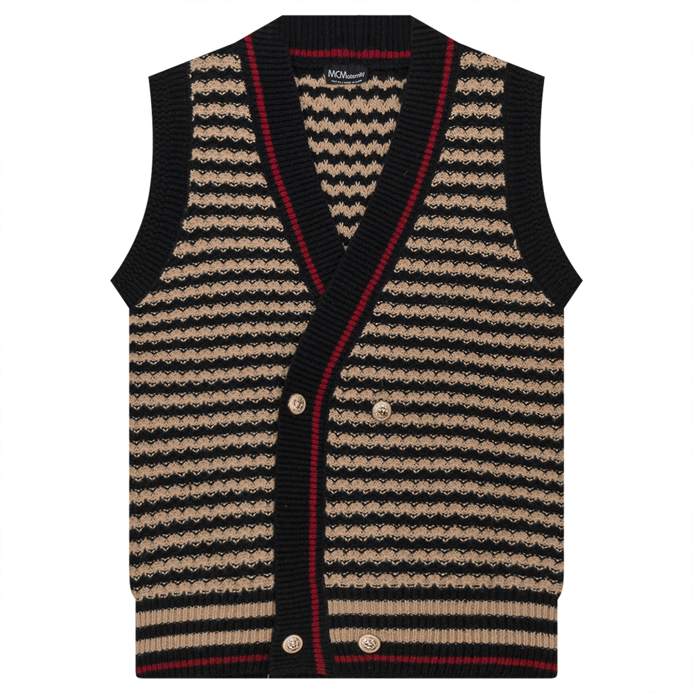 Maternity Stripped Knit Double Breasted Vest