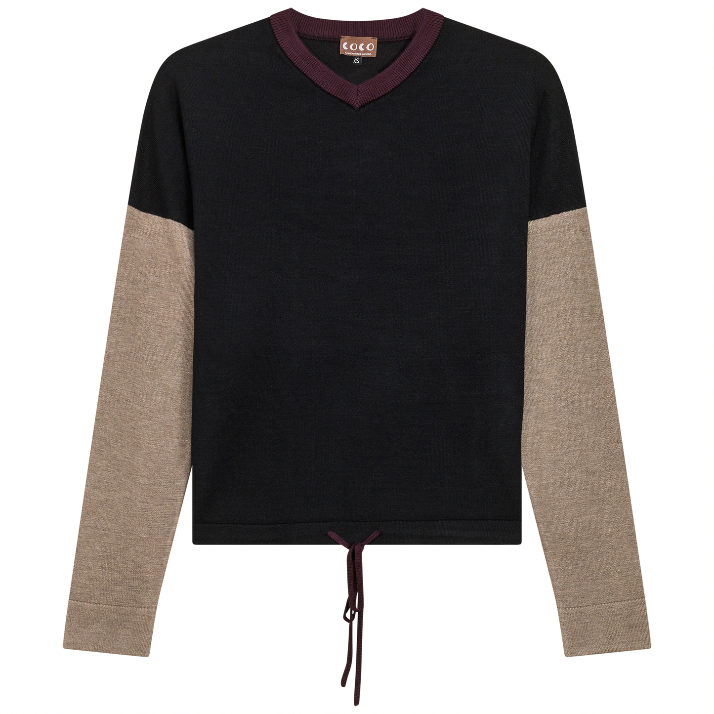 Color Blocked V Neck Bungee Sweater