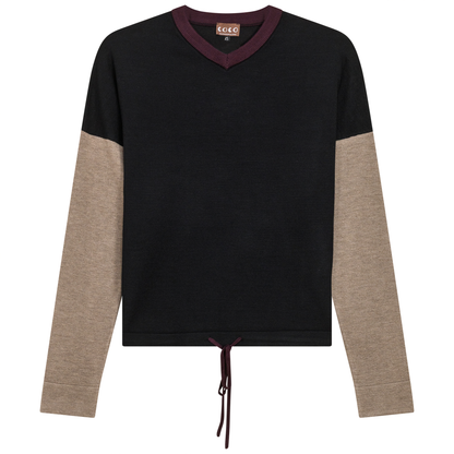 Color Blocked V Neck Bungee Sweater