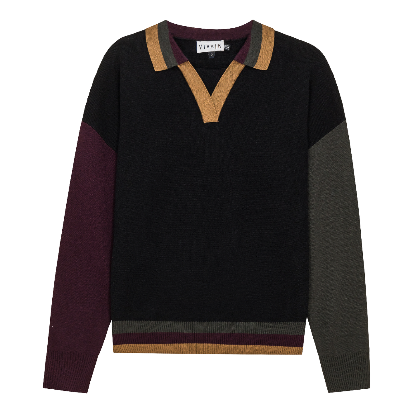 Color Blocked V Neck Knit Sweater