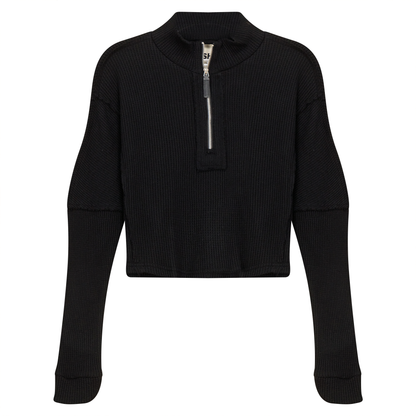 Cropped Zip Henley Sweatshirt
