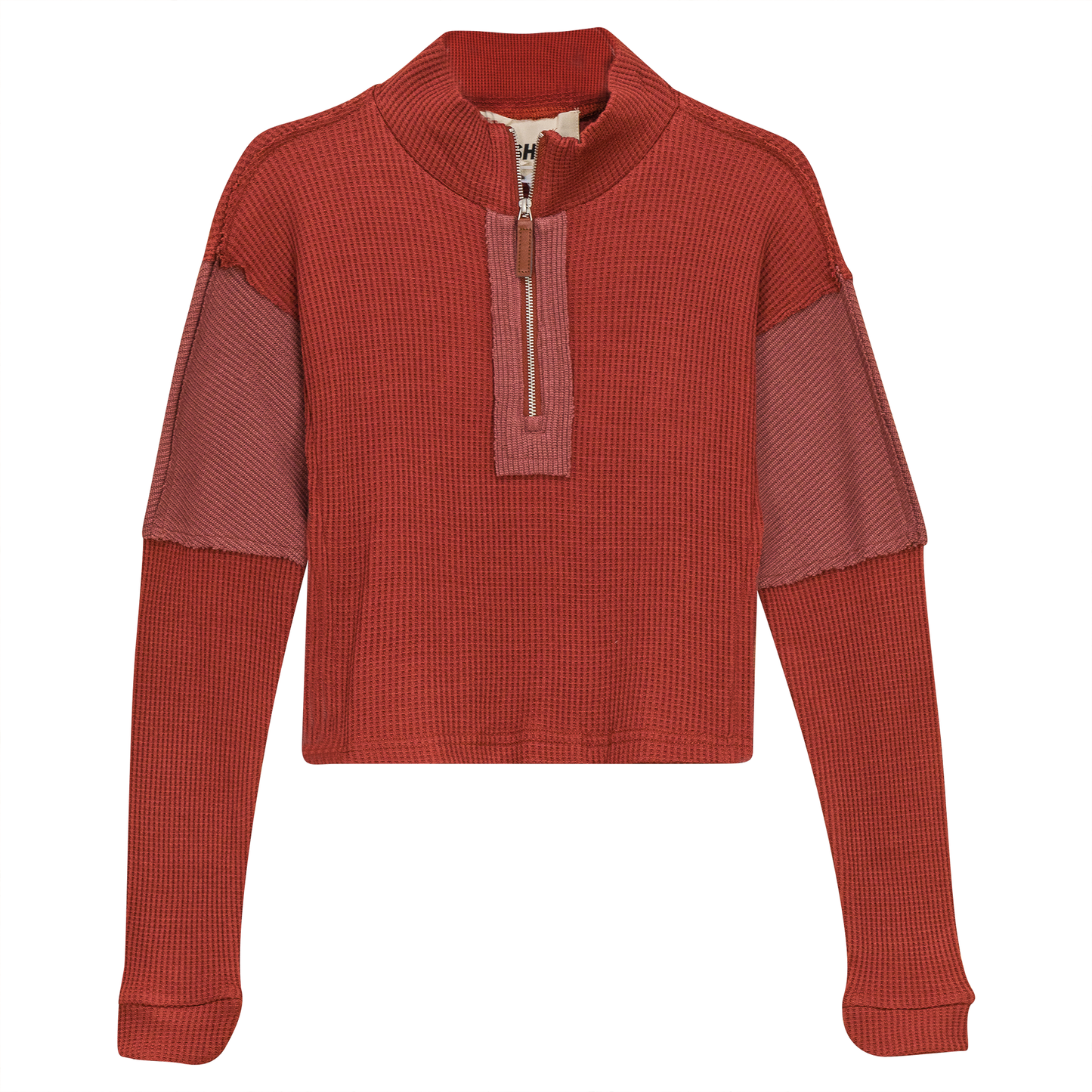 Cropped Zip Henley Sweatshirt