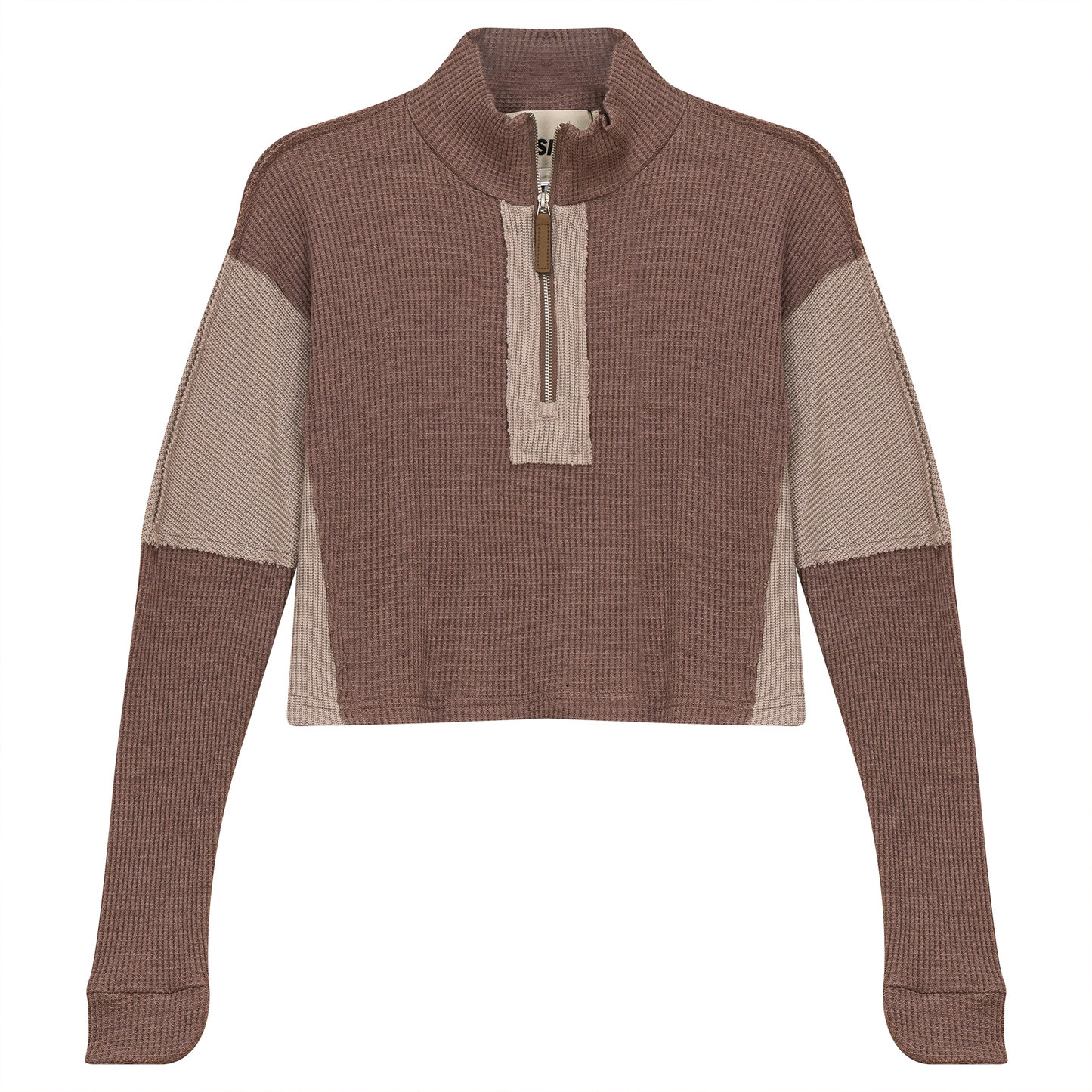 Cropped Zip Henley Sweatshirt