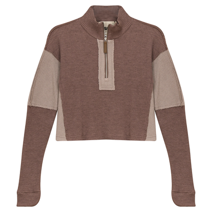 Cropped Zip Henley Sweatshirt