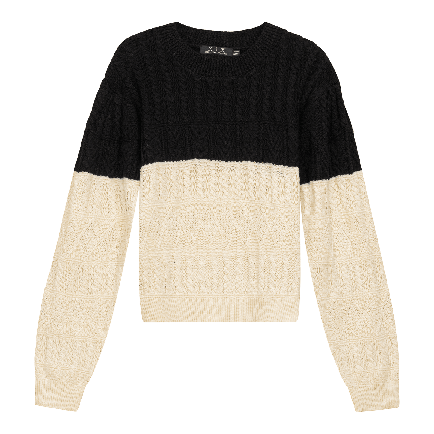 Cropped 2 Tone Cable Knit Sweater