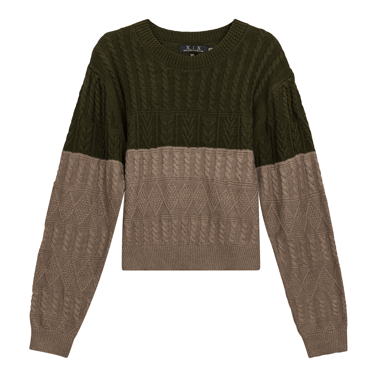 Cropped 2 Tone Cable Knit Sweater