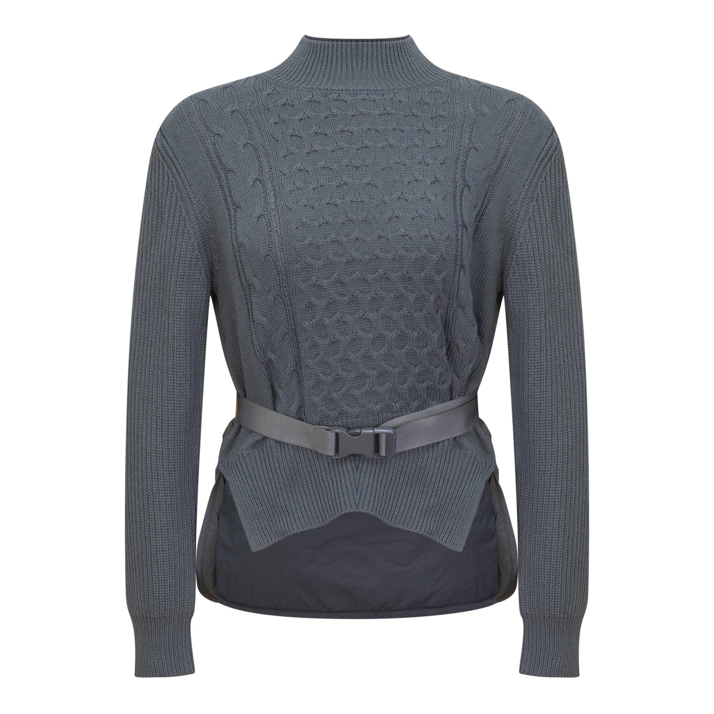 Cable knit Quilt Sweater With Belt