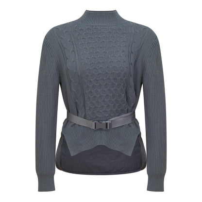 Cable knit Quilt Sweater With Belt