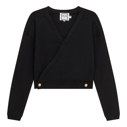 Cropped Double Breasted Wrap Sweater
