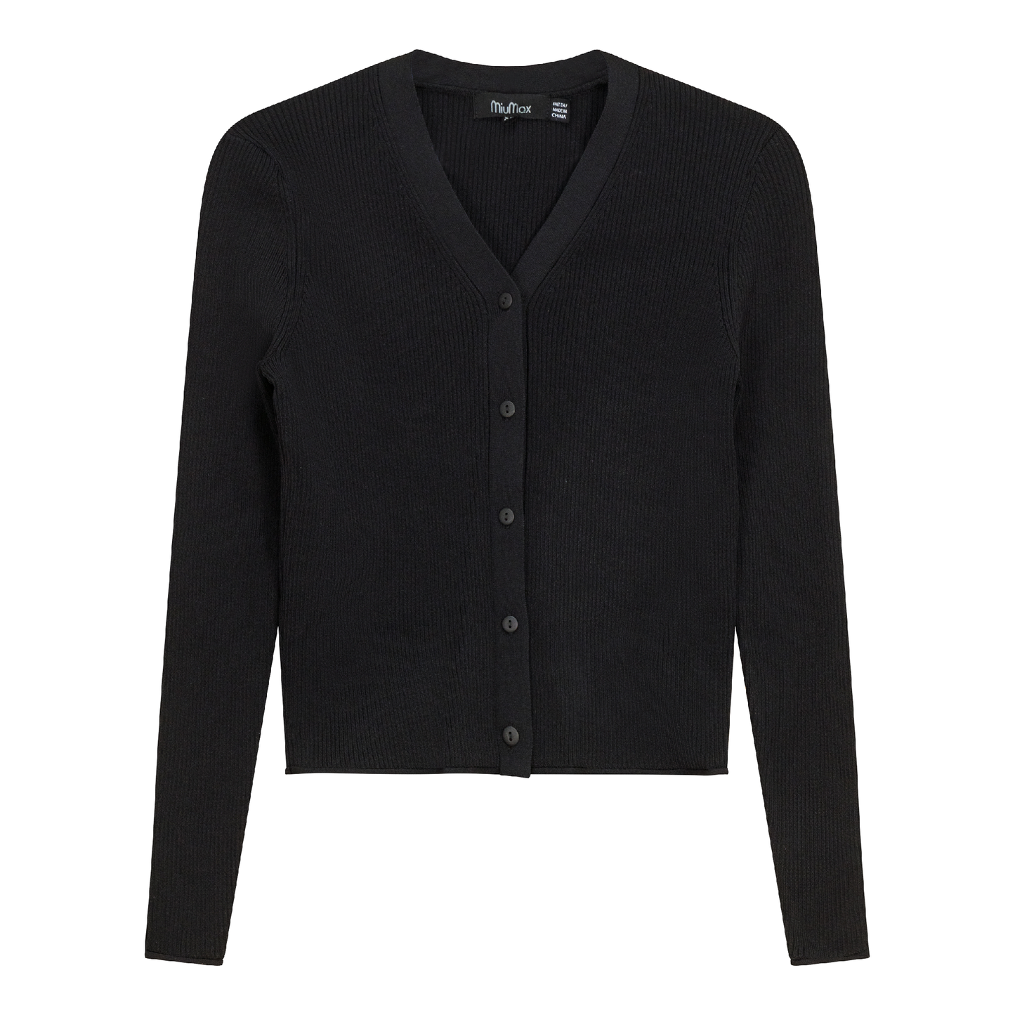 High V Cropped Ribbed Cardigan