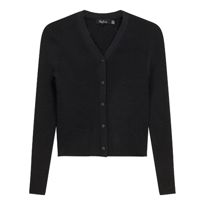 High V Cropped Ribbed Cardigan