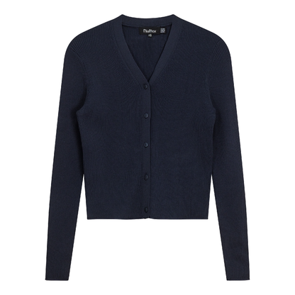 High V Cropped Ribbed Cardigan