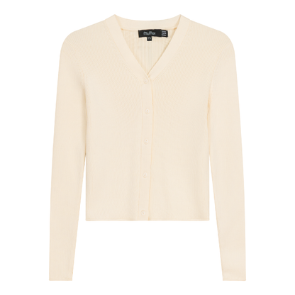 High V Cropped Ribbed Cardigan