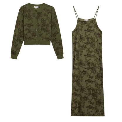 Printed Jumper Knit Cardigan Set