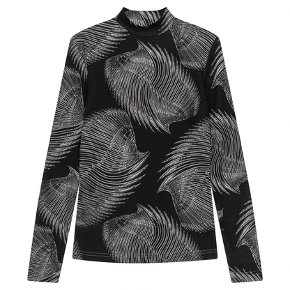 Printed Knit Mock Neck Tee