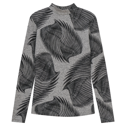 Printed Knit Mock Neck Tee
