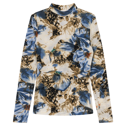 Printed Knit Mock Neck Tee