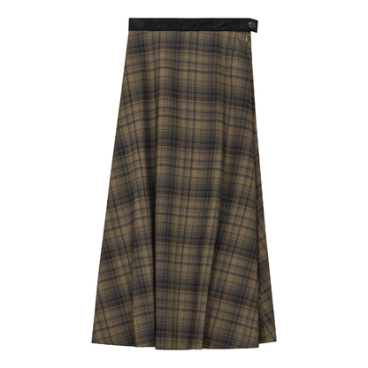 Plaid Fly Front Midi Skirt