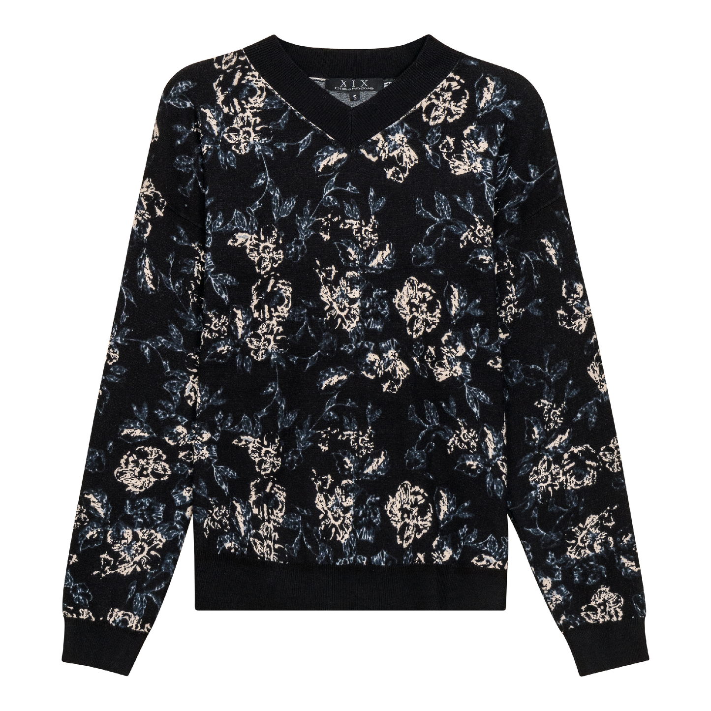 V Neck Floral Knit Sweater