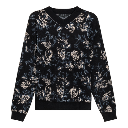 V Neck Floral Knit Sweater