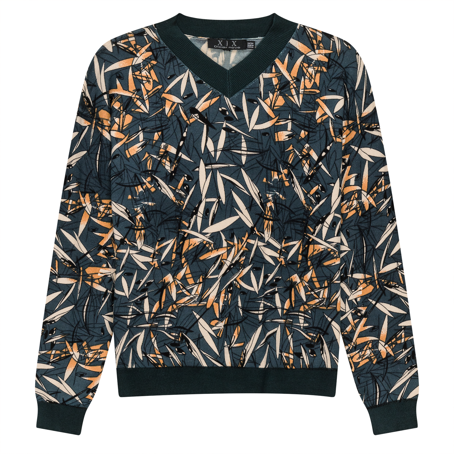 V Neck Floral Knit Sweater