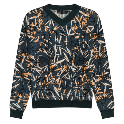 V Neck Floral Knit Sweater