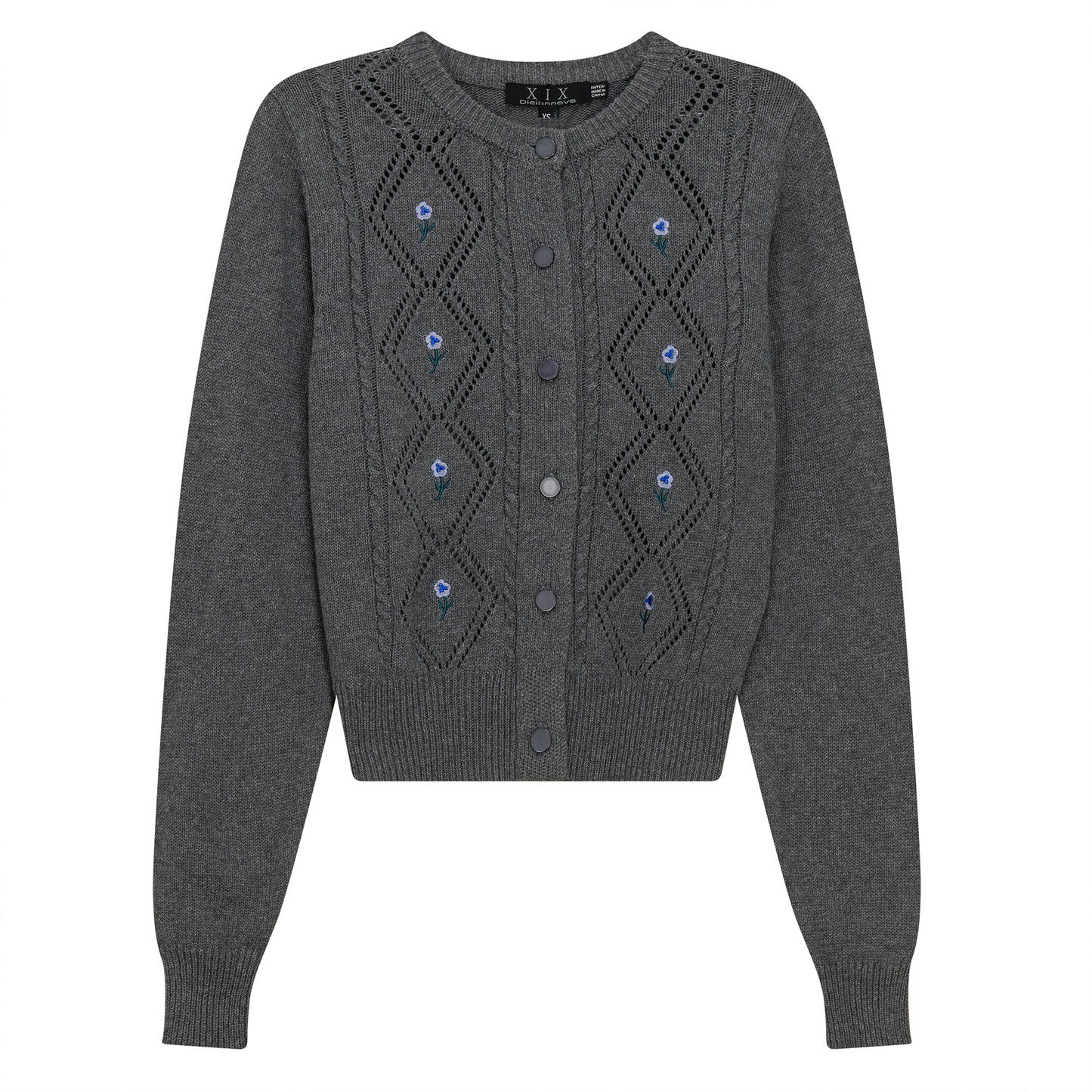 Crochet Knit Cardigan With Floral Embroidery
