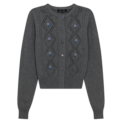 Crochet Knit Cardigan With Floral Embroidery