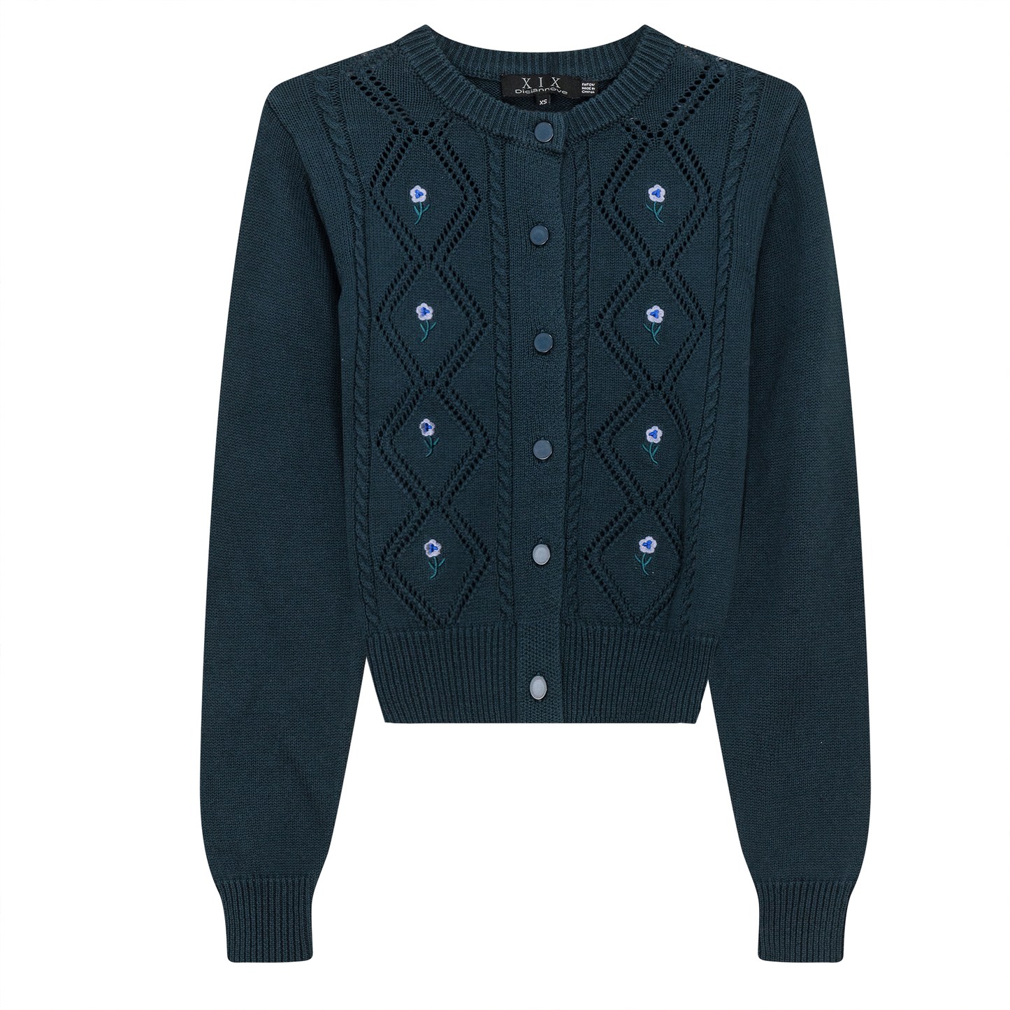 Crochet Knit Cardigan With Floral Embroidery