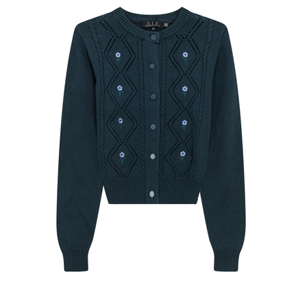 Crochet Knit Cardigan With Floral Embroidery