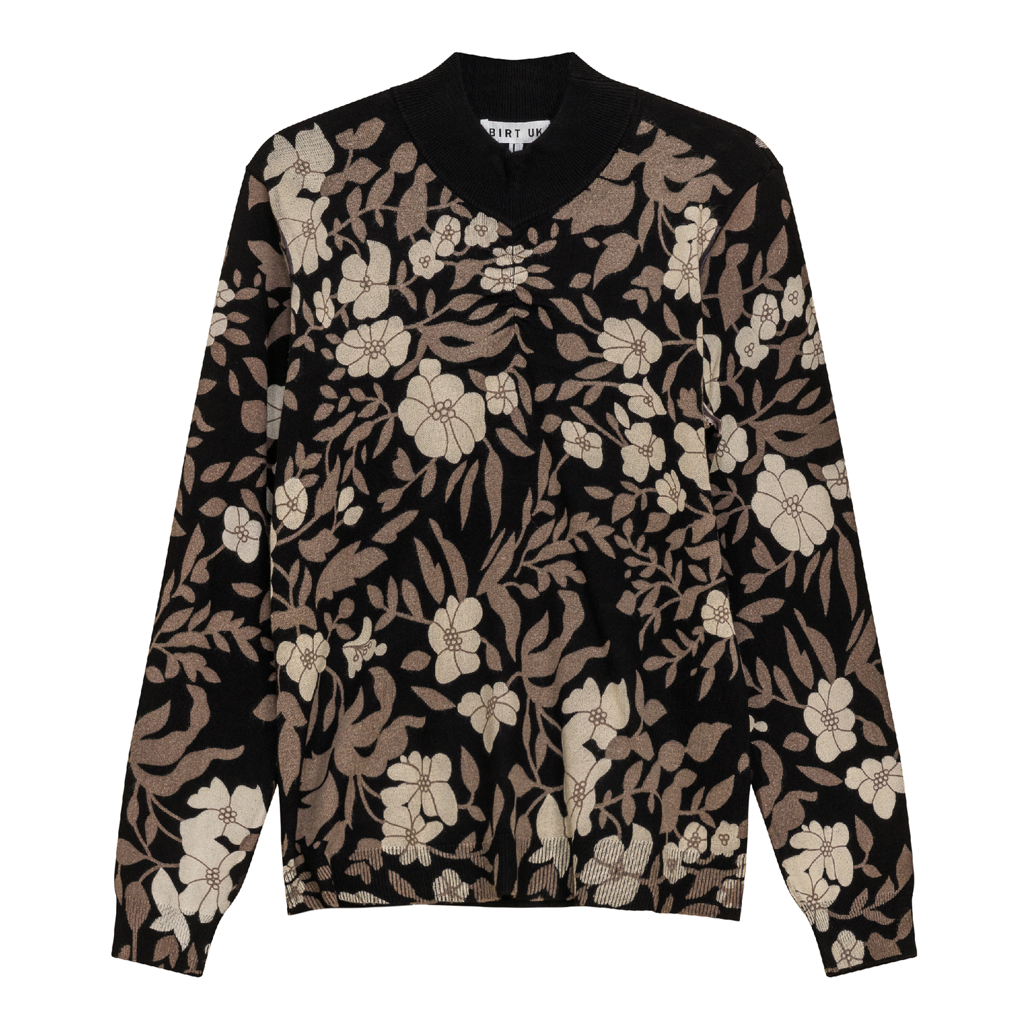 Printed Shirred Mock Neck Sweater
