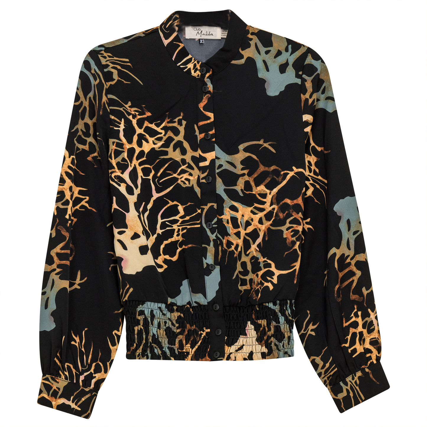 Printed Chiffon Ruched Blouse