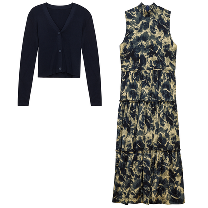 Printed Satin Jumper With  Knit Top