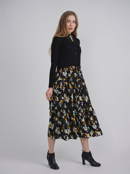 Printed Satin Jumper With  Knit Top
