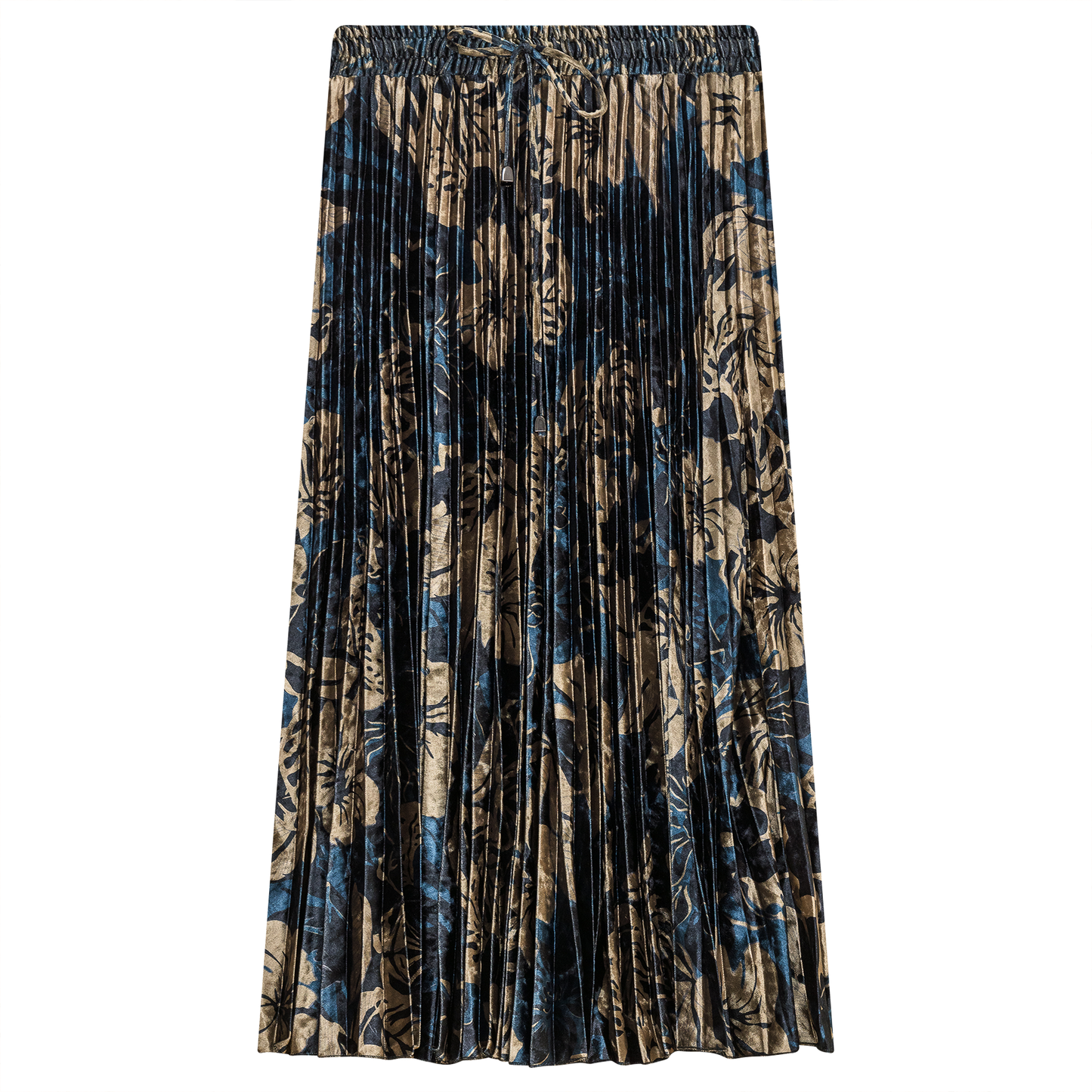 Flocked Velour Accordian Pleated Midi Skirt