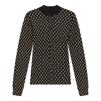Printed Shirred Mock Neck Sweater