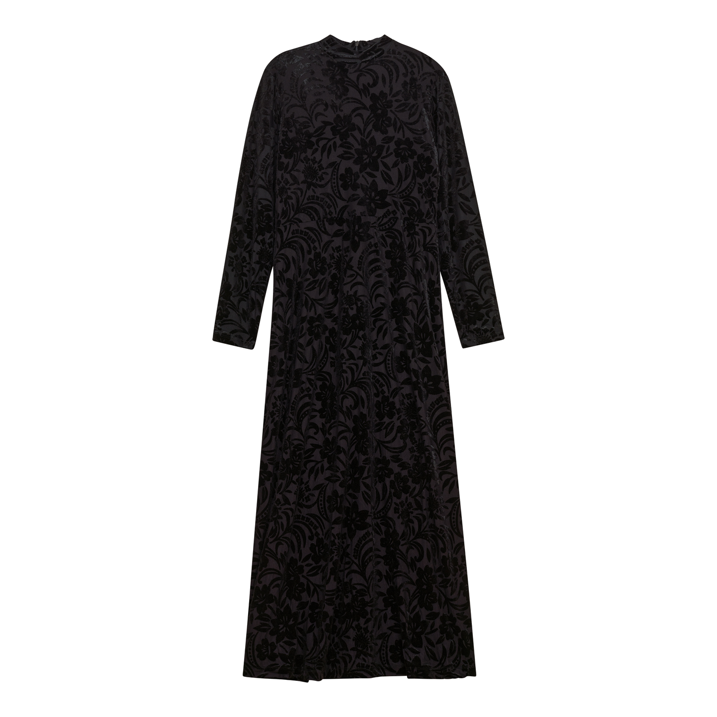 Mock Neck Flocked Chiffon Maxi Dress