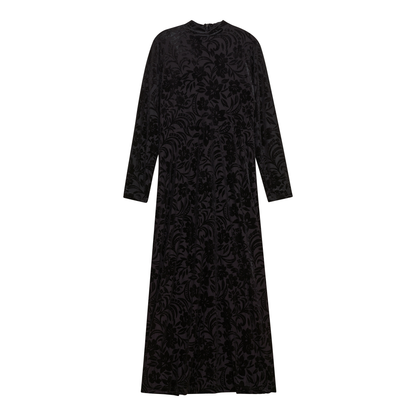 Mock Neck Flocked Chiffon Maxi Dress