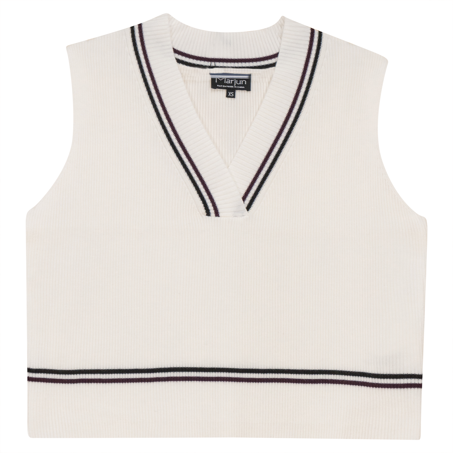Rib Knit Vest With Contrast Stripes
