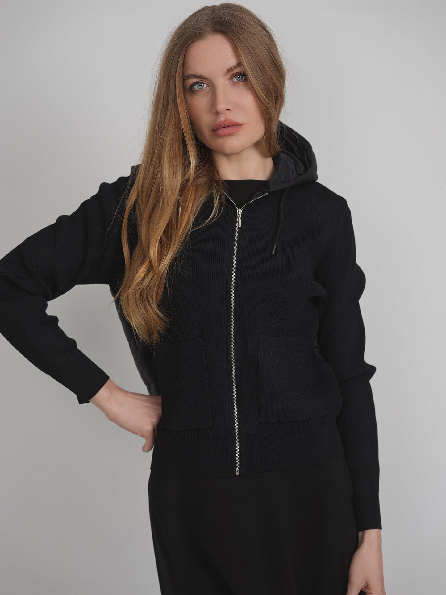 Knit Quilt Hooded Jacket