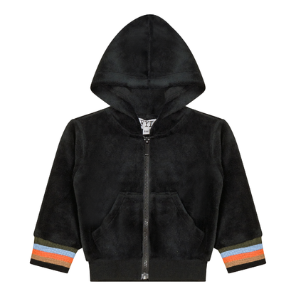 Stripe Trim Velour Cardigan