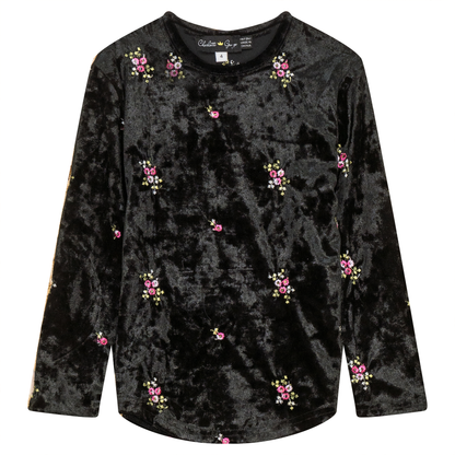 Velour Flower Embroidered Top