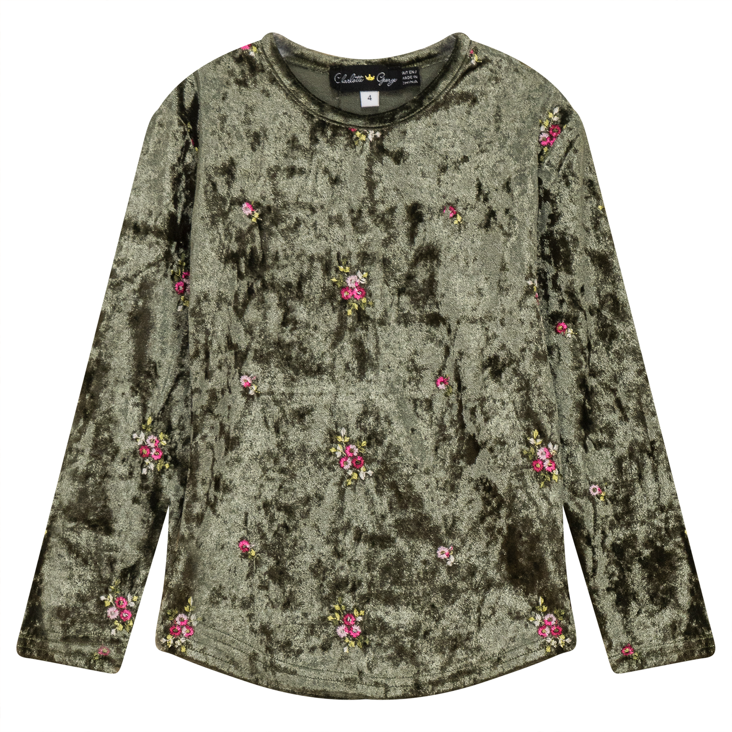 Velour Flower Embroidered Top