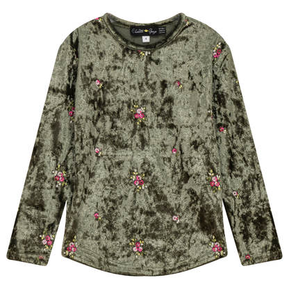 Velour Flower Embroidered Top