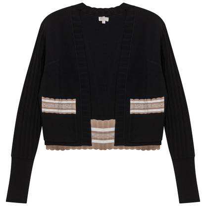 Striped Trim Crop Cardigan