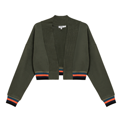 Striped Trim Crop Cardigan